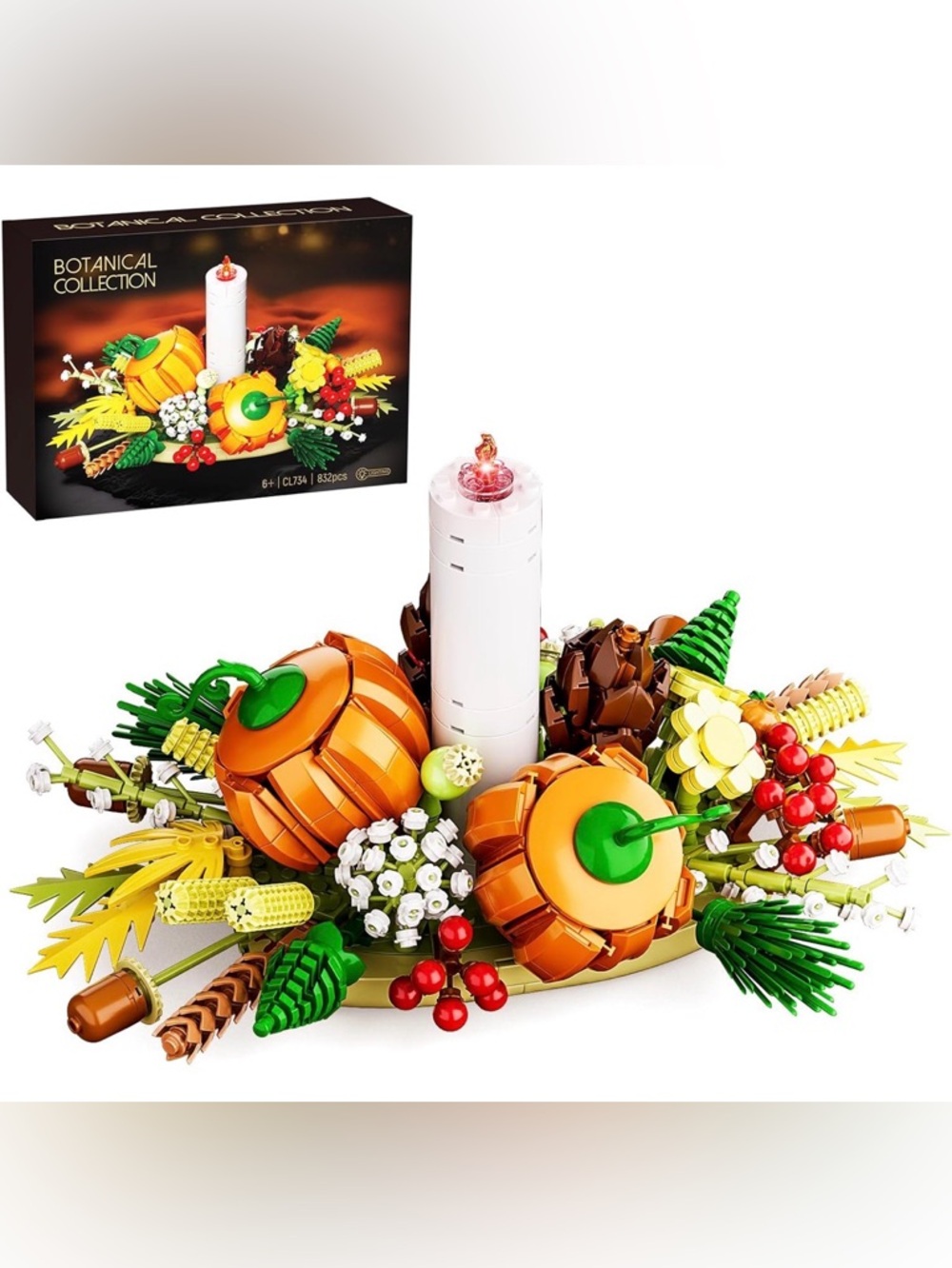 Botanical Collection Building Blocks Fall Pumpkin Candle Centerpiece